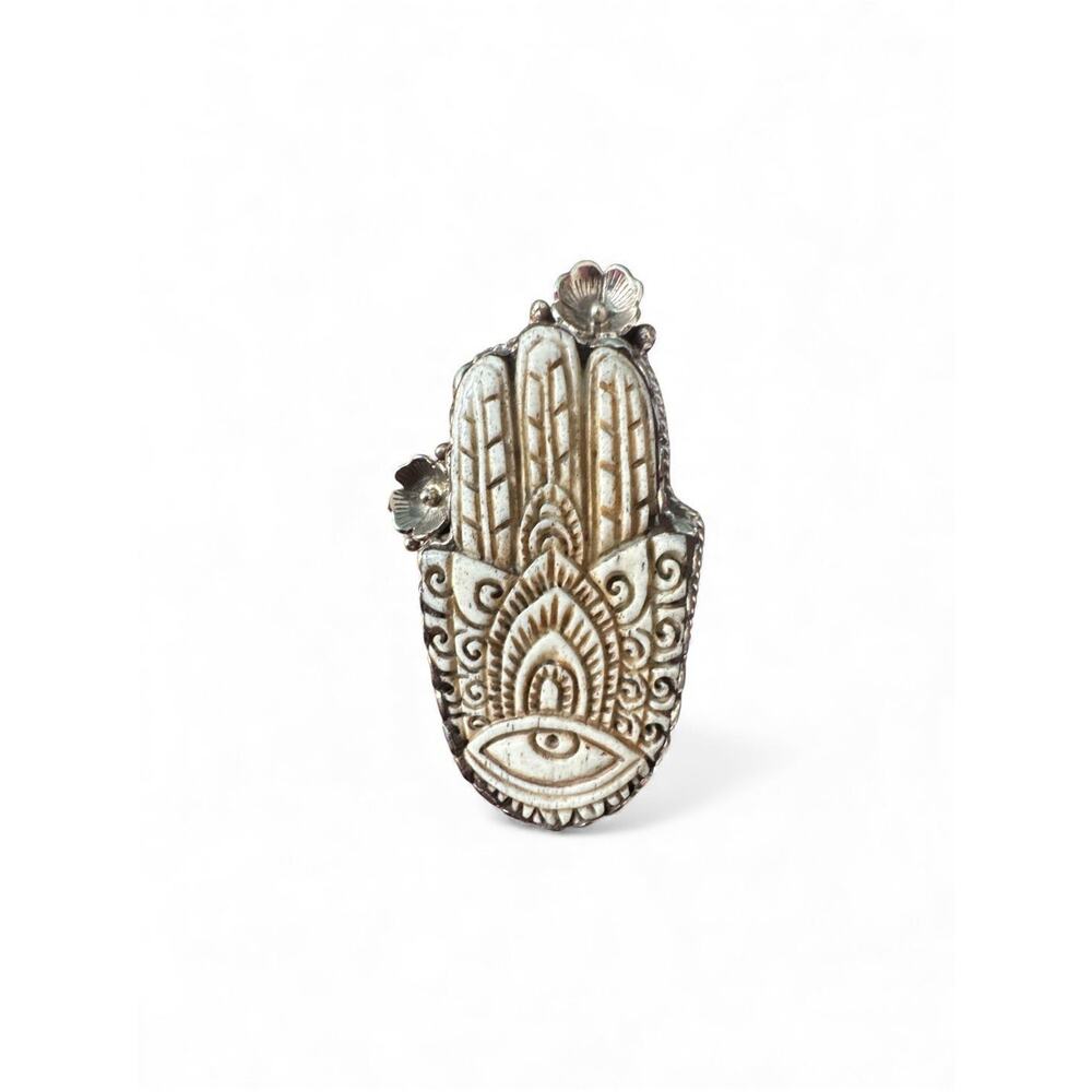 Carved Bone Hamsa Ring